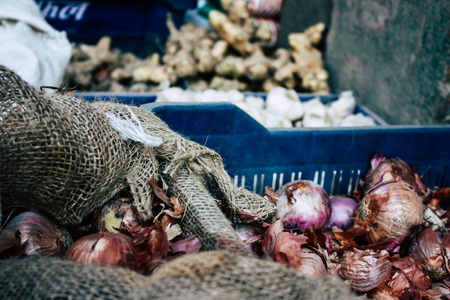 Kathmandu Nepal October 27, 2018 Closeup of various vegetables sold in the market of Kathmandu in the afternoonの写真素材