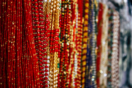 Lumbini Nepal October 31, 2018 Closeup of decorative objects sold in a souvenirs shop located at the...