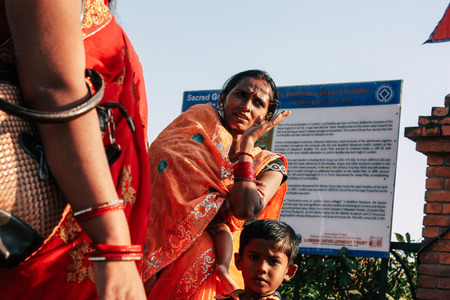 Lumbini Nepal November 2, 2018 View of unknowns people visiting the Sacred  Buddha garden in Lumbini in the afternoonのeditorial素材