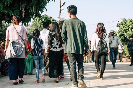 Lumbini Nepal November 2, 2018 View of unknowns people visiting the Sacred  Buddha garden in Lumbini in the afternoonのeditorial素材