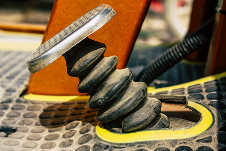 Lumbini Nepal November 3, 2018 Closeup of a rickshaw parked at the entry of the Buddha Garden in Lumbini in the afternoonの写真素材