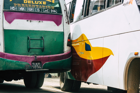 Lumbini Nepal November 3, 2018 View of a traditional Nepalese local bus in the streets of Lumbini in the afternoonのeditorial素材