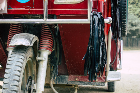 Lumbini Nepal November 3, 2018 Closeup of a rickshaw parked at the entry of the Buddha Garden in Lumbini in the afternoonのeditorial素材