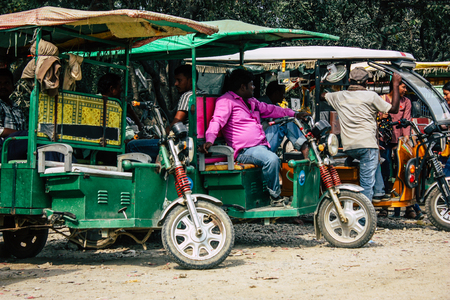 Lumbini Nepal November 3, 2018 View of a rickshaw parked near the entry of the Buddha Garden in Lumbini in the afternoonのeditorial素材
