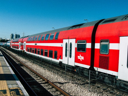 Tel Aviv Israel November 3, 2018  View of a train at the Tel Aviv University train station in the afternoonのeditorial素材