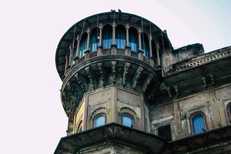 Varanasi India November 8, 2018 View of the facade of the building located at Varanasi ghats front the Ganga river in the afternoonのeditorial素材