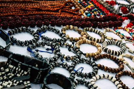 Varanasi India November 10, 2018 View of traditional jewelry, bracelet and necklace sold in the streets of Varanasi in the afternoonのeditorial素材