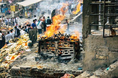 Varanasi India November 10, 2018 View of the ceremony of the cremation of a unknown Hindu person at...