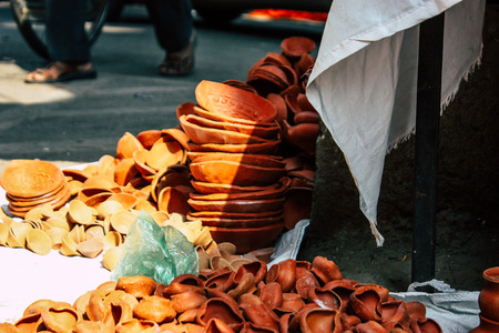 Varanasi India November 7, 2018 View of traditional decorative objects sold in the street for Diwali festival in Varanasi in the nightのeditorial素材