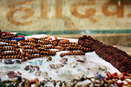 Varanasi India November 10, 2018 View of traditional jewelry, bracelet and necklace sold in the streets of Varanasi in the afternoonのeditorial素材