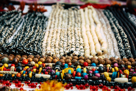 Varanasi India November 10, 2018 View of traditional jewelry, bracelet and necklace sold in the...