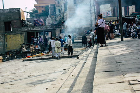Varanasi India November 8, 2018 View of the ceremony of the cremation of a unknown Hindu person at...