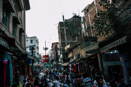 Varanasi India November 10, 2018 View of unknowns people walking in the bazaar at the Arabian district of the old city of Varanasi in the afternoonのeditorial素材