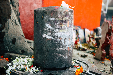 Varanasi India November 11, 2018 Closeup of a Shiva temple located on the Assi ghat in the morningのeditorial素材