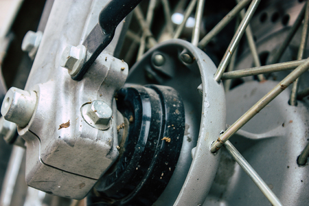 Varanasi India November 12, 2018 Closeup of a classic Royal Enfield motorcycle parked in the streets of Varanasi in the morningのeditorial素材