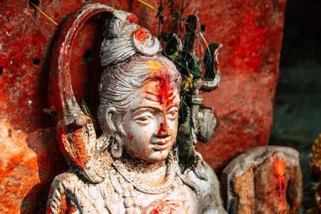 Varanasi India November 11, 2018 Closeup of a Shiva temple located on the Assi ghat in the morningのeditorial素材