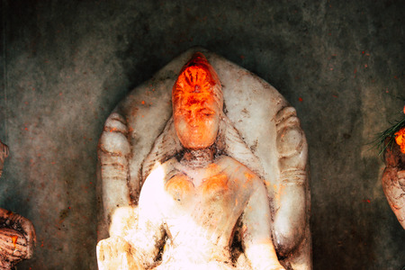 Varanasi India November 11, 2018 Closeup of a Shiva temple located on the Assi ghat in the morningのeditorial素材