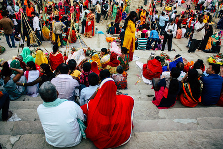 Varanasi India November 11, 2018 View of unknowns Indians people attenting and celebrating Dev...