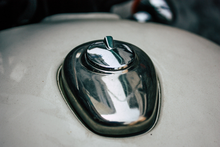 Varanasi India November 12, 2018 Closeup of a classic Royal Enfield motorcycle parked in the streets of Varanasi in the morningのeditorial素材