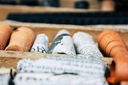 Varanasi India November 10, 2018 Closeup of chillums sold in a shop located near the Ghats of Varanasi in the afternoonのeditorial素材