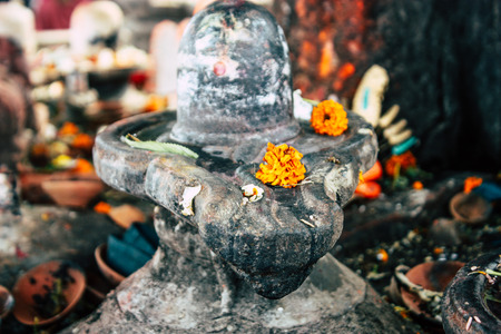 Varanasi India November 11, 2018 Closeup of a Shiva temple located on the Assi ghat in the morningのeditorial素材