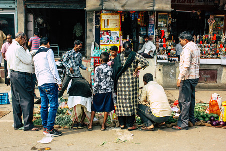 Varanasi India November 11, 2018 View of unknown Indian seller at the vegetables market located in...