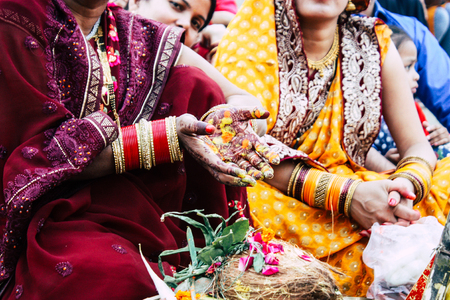 Varanasi India November 11, 2018 View of unknowns Indians people attenting and celebrating Dev Deepavali on the banks of the Ganges river in the afternoonのeditorial素材