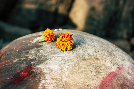Varanasi India November 11, 2018 Closeup of a Shiva temple located on the Assi ghat in the morningのeditorial素材