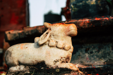 Varanasi India November 11, 2018 Closeup of a Shiva temple located on the Assi ghat in the morningのeditorial素材