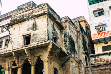 Varanasi India November 10, 2018 View of the building located at the ghats of Varanasi front the Ganges river in the afternoonのeditorial素材