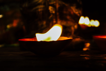 Varanasi India November 7, 2018 View of traditional candles for Diwali festival in the streets of Varanasi in the nightのeditorial素材