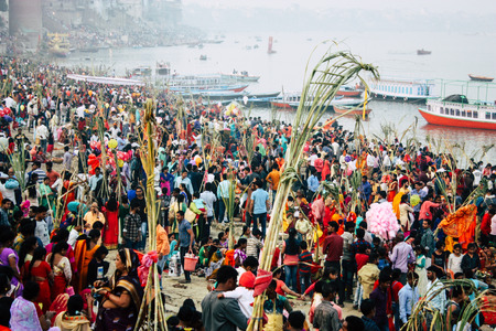 Varanasi India November 11, 2018 View of unknowns Indians people attenting and celebrating Dev...
