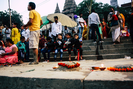 Varanasi India November 11, 2018 View of unknowns Indians people attenting and celebrating Dev...