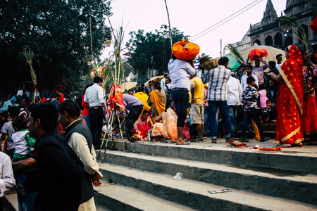 Varanasi India November 11, 2018 View of unknowns Indians people attenting and celebrating Dev...
