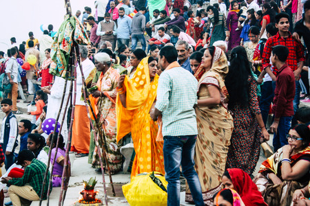Varanasi India November 11, 2018 View of unknowns Indians people attenting and celebrating Dev...