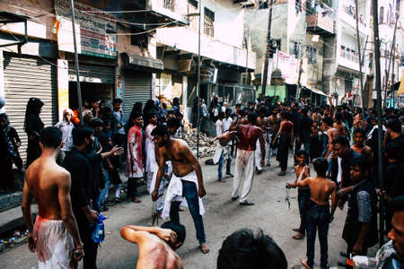 Varanasi India November 17, 2018 View of unknowns Shiite  Muslims use chains and blades during...