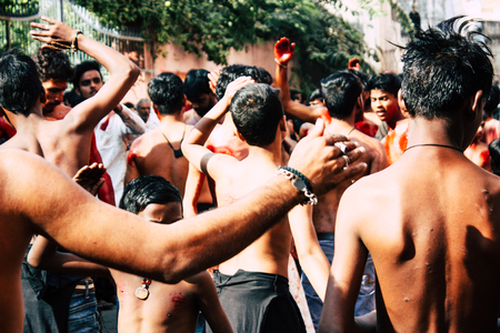 Varanasi India November 17, 2018 View of unknowns Shiite  Muslims use chains and blades during...