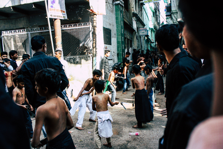 Varanasi India November 17, 2018 View of unknowns Shiite Muslims use chains and blades during ritual...