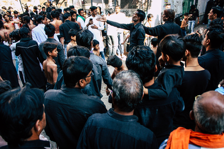 Varanasi India November 17, 2018 View of unknowns Shiite Muslims take part in a procession as part...