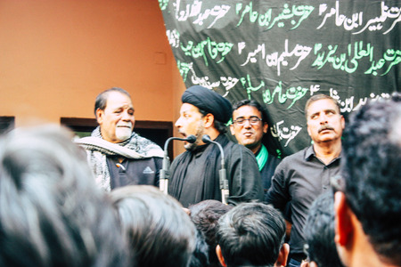 Varanasi India November 17, 2018 View of unknowns Shiite Muslims Imam speaking during the Ashura...