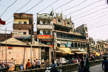 Varanasi India November 11, 2018 View of the facade of buildings in the streets of Varanasi in the afternoonのeditorial素材