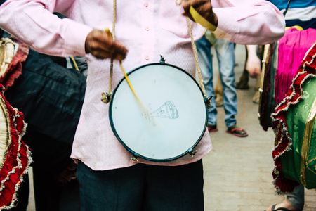 Varanasi India November 17, 2018 View of unknowns musicians playing in a procession as part of the Ashura commemorations in the Arabian district of Varanasi  in the morningのeditorial素材