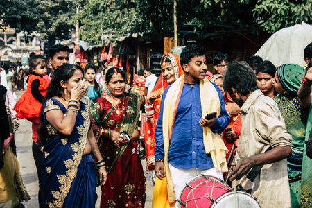 Varanasi India November 19, 2018 View of a unknowns Indian people going to a wedding in the streets of Varanasi in the afternoonのeditorial素材