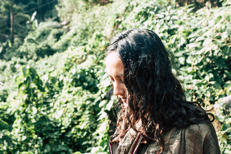 Gokarna Karnataka India December 08, 2018 Portrait of Reachel Singh, Dutch professional singer taking inspiration and working on her latest album in the southern India Jungleのeditorial素材