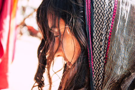 Kudle beach Gokarna Karnataka India December 06, 2018 Portrait of Reachel Singh, Dutch professional singer taking inspiration and working on her latest album in southern Indiaのeditorial素材