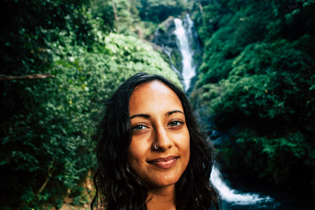 Gokarna Karnataka India December 08, 2018 Portrait of Reachel Singh, Dutch professional singer taking inspiration and working on her latest album in the southern India Jungleのeditorial素材