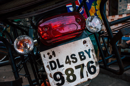 Gokarna Karnataka India December 07, 2018 Closeup of a classic Royal Enfield motorcycle parked in the main street of Gokarna in the morningのeditorial素材