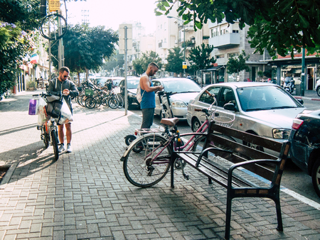 Tel Aviv Israel December 06, 2018 View of unknown Israeli people walking in David BEN GURION road in Tel Aviv in the afternoonのeditorial素材