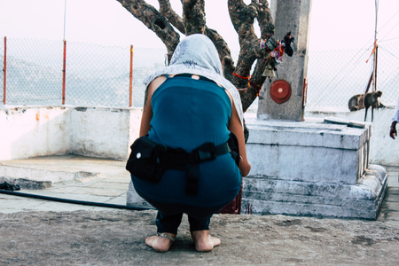 Portrait of Reachel Singh, Dutch professional singer taking inspiration at Hanuman temple in southern Indiaの写真素材