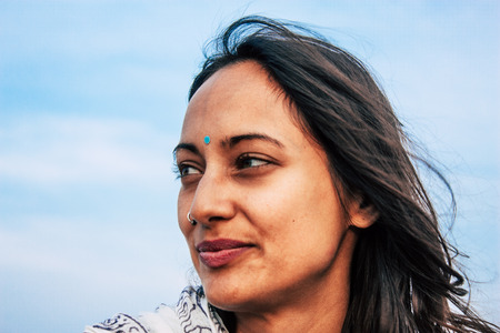 Hampi Karnataka India December 18, 2018 Portrait of Reachel Singh, Dutch professional singer taking...